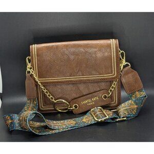Shantel Katie Paris Crossbody Bag Purse Brown Leather Camera Strap Adjustable